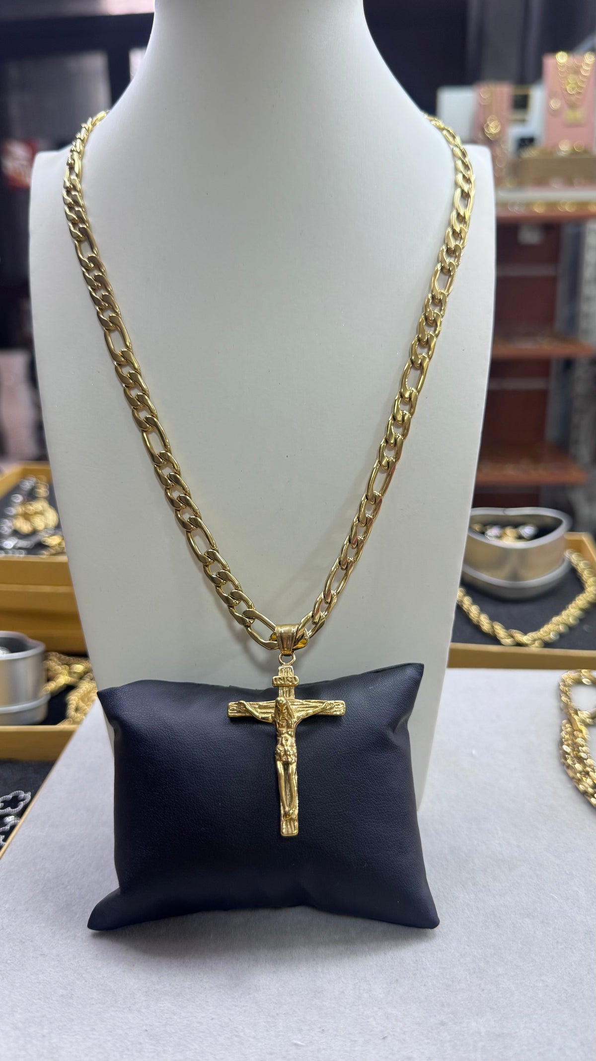 Collana Figaro con croce acciaio oro *5562