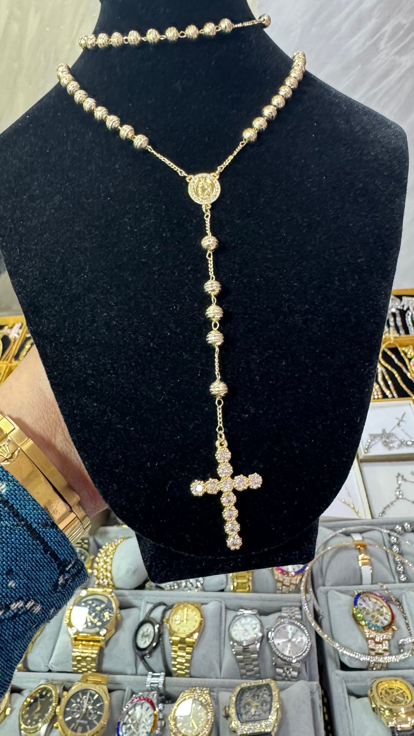 Rosario martellato gold acciaio *32