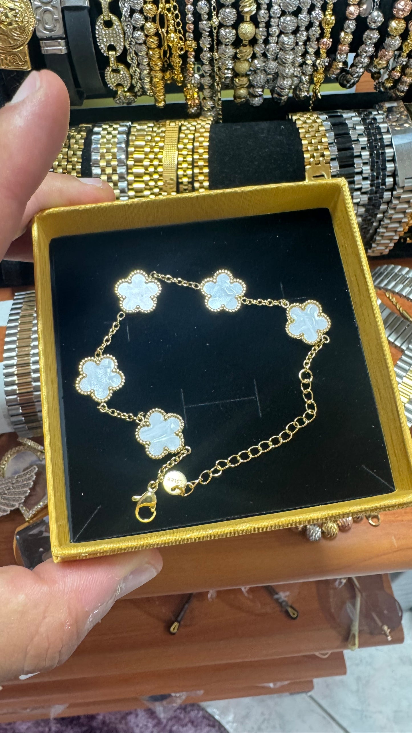 Bracciale quadrifoglio oro e bianco acciaio *29