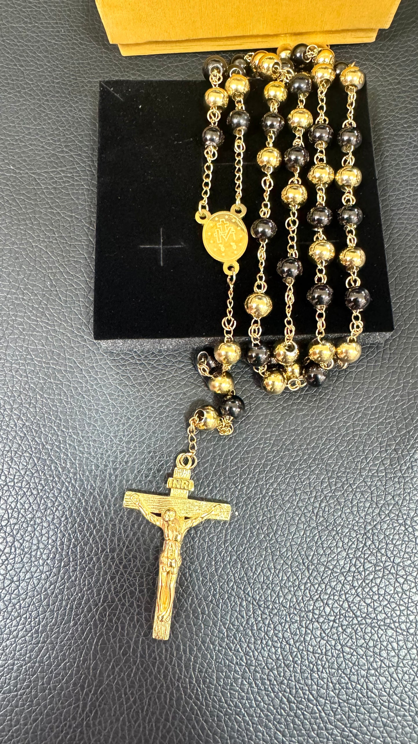 Rosario acciaio oro e nero *17