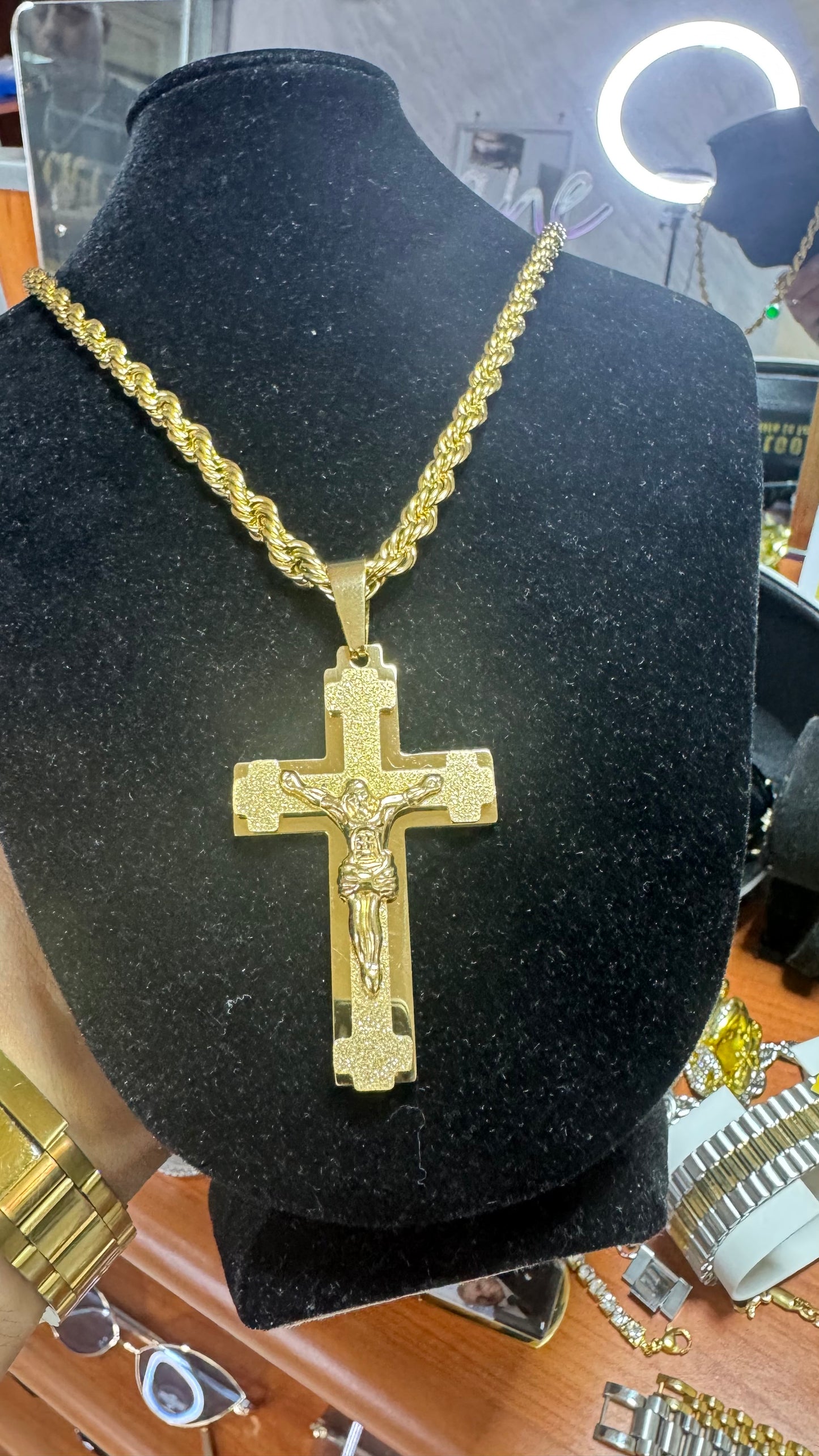 Collana con croce acciaio oro*60