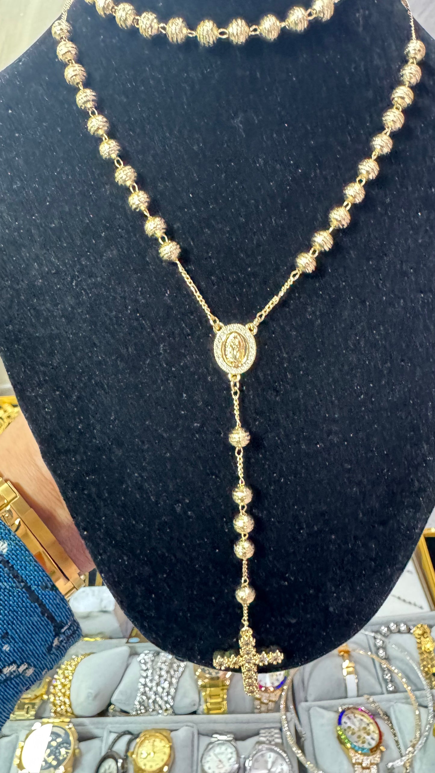 Rosario martellato gold acciaio *32