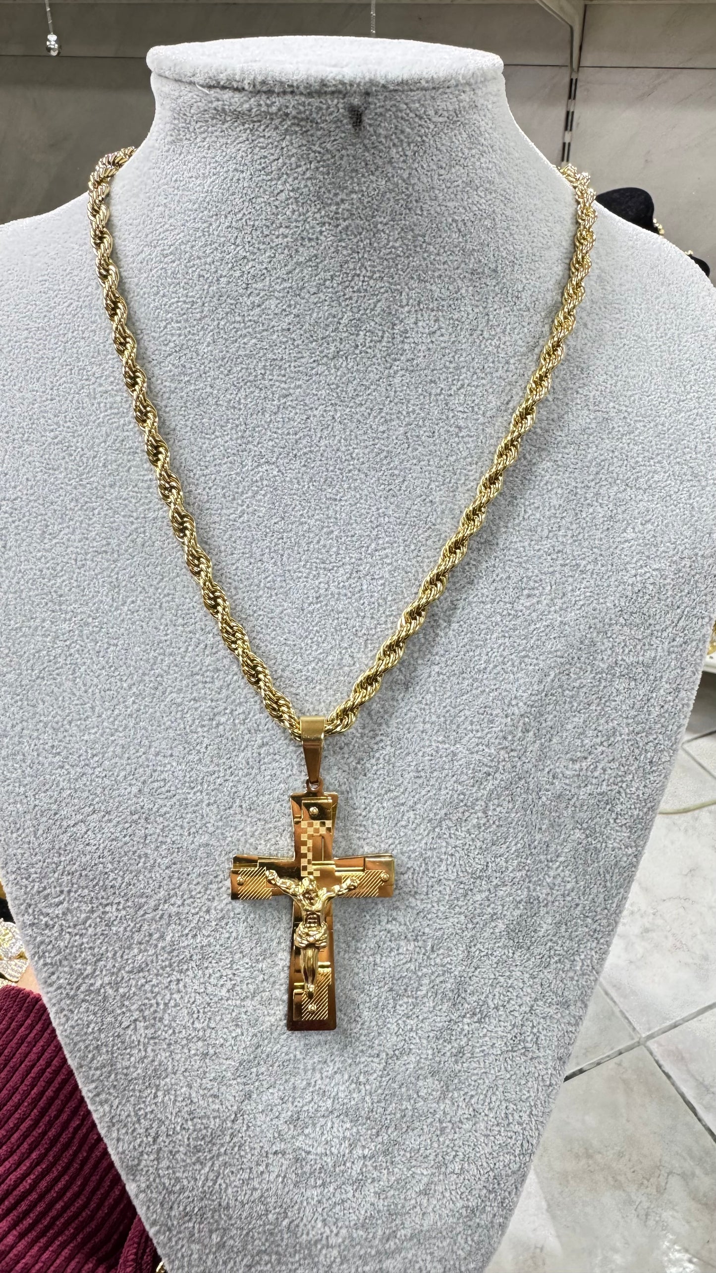 Collana corda con croce acciaio *706