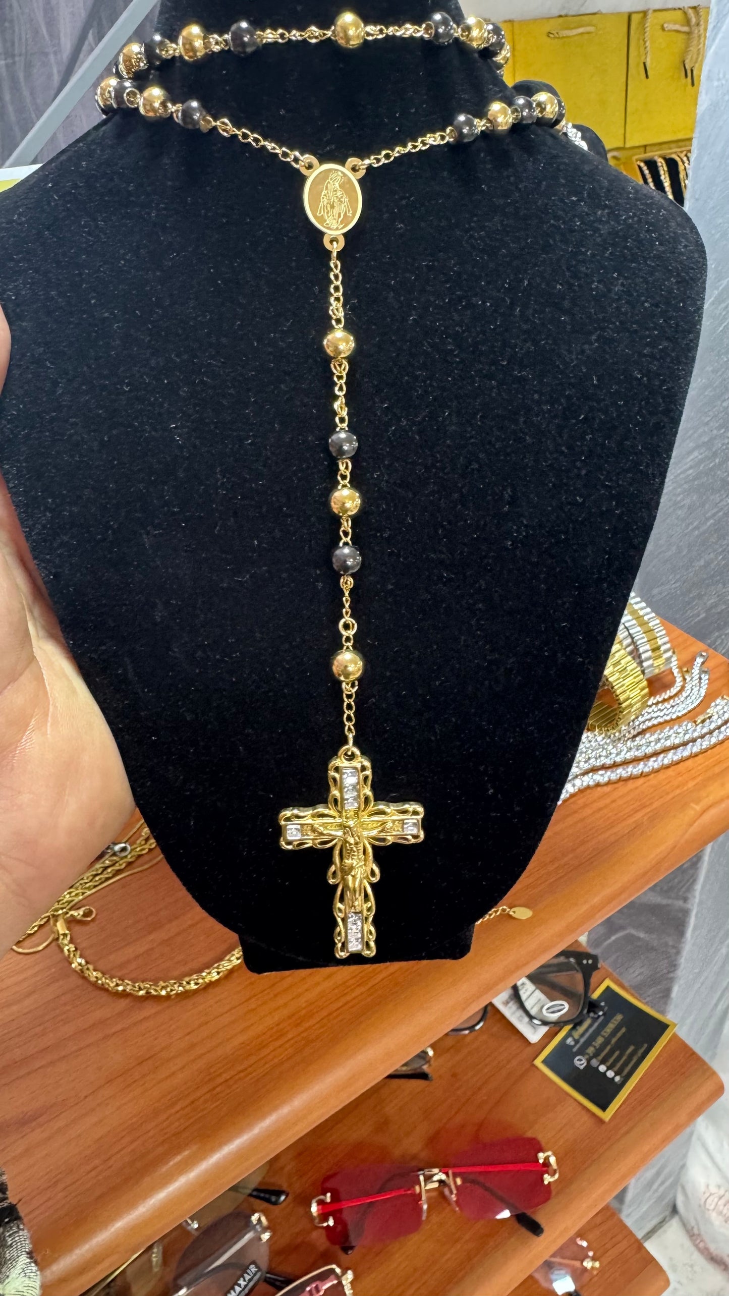 Rosario oro e nero acciaio *22