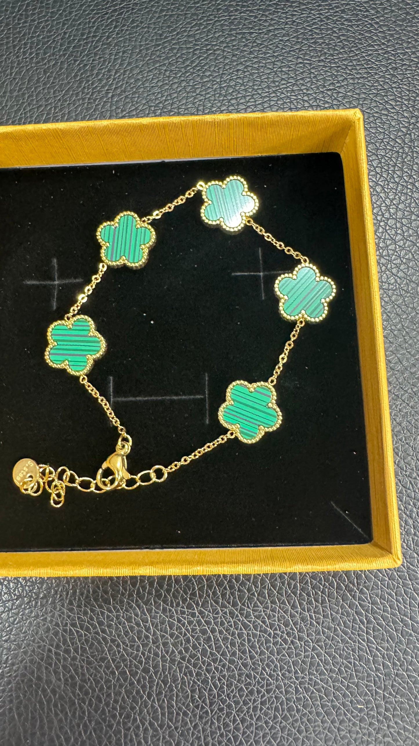 Bracciale quadrifoglio verde oro acciaio *28