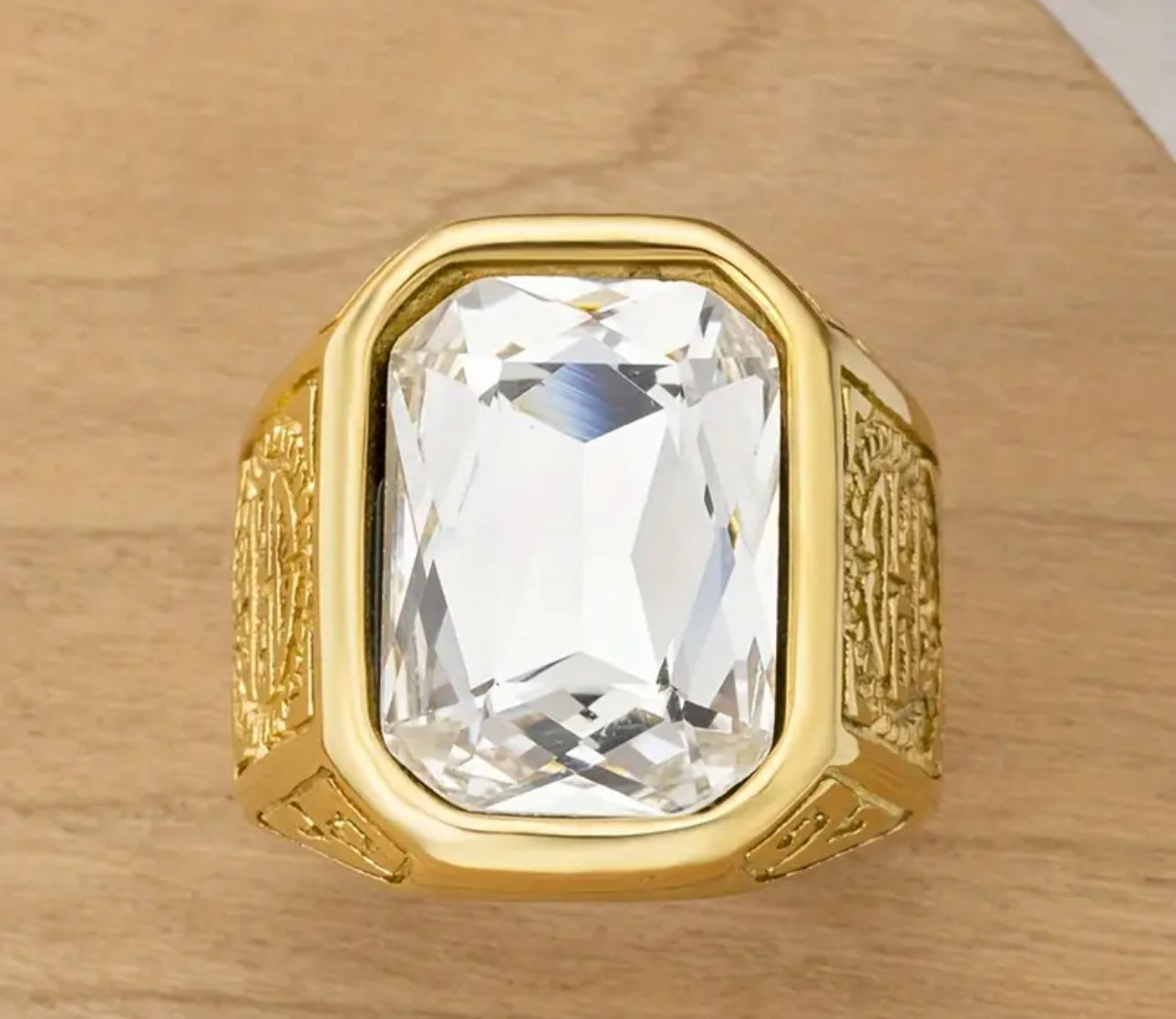 Anello acciaio pietra bianca *04