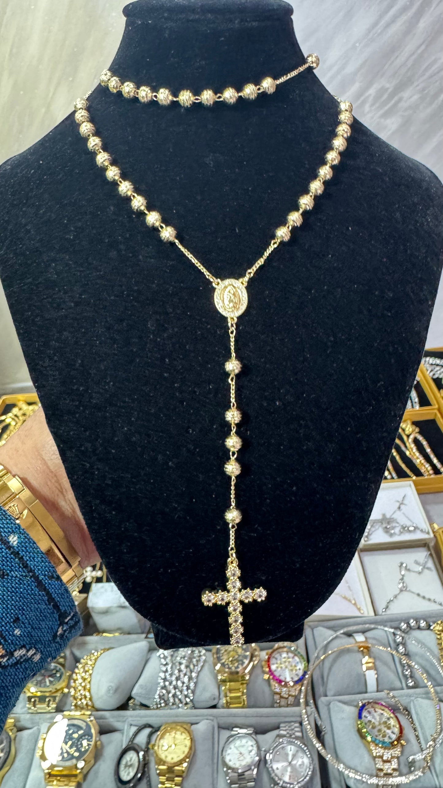 Rosario martellato gold acciaio *32