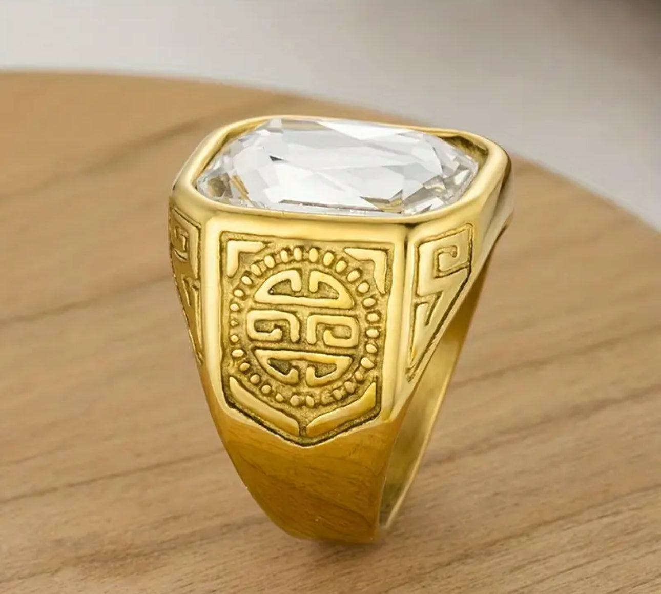 Anello acciaio pietra bianca *04