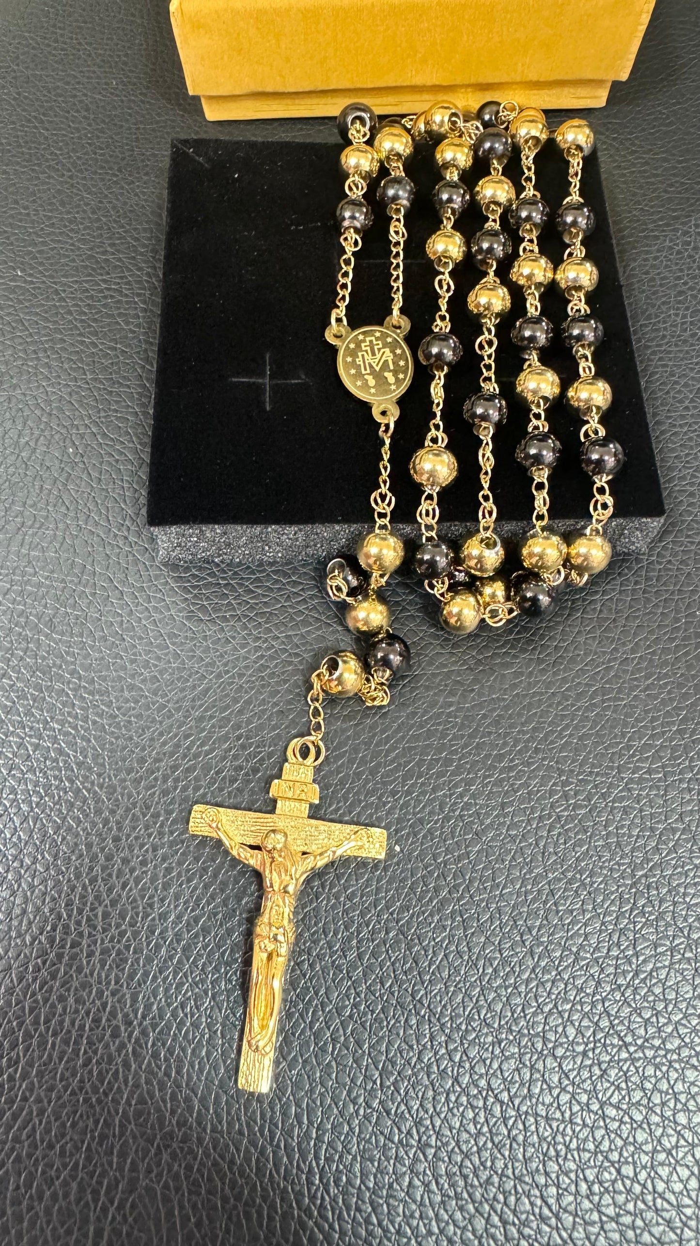 Rosario acciaio oro e nero *17