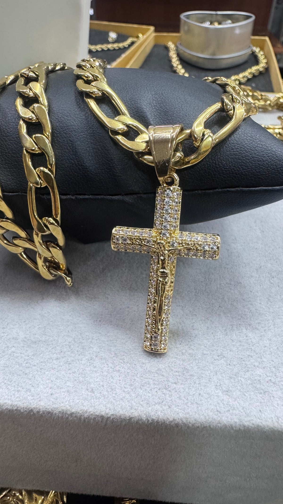 Collana Figaro con croce acciaio oro *5561