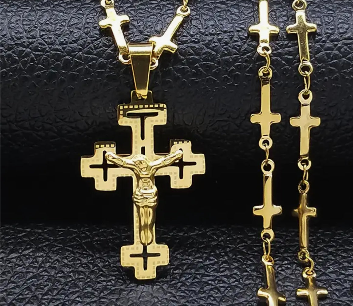 Collana con crocetta acciaio oro*73