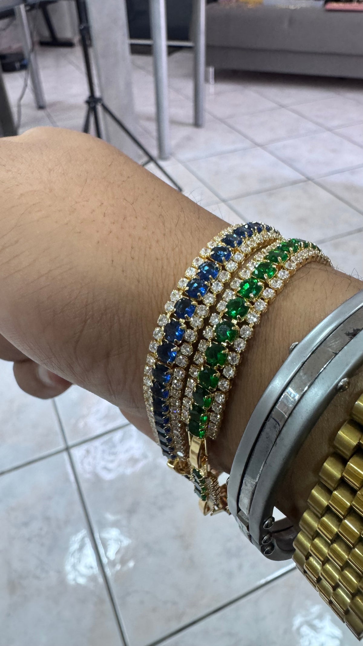 Bracciale tennis triplo filo ottone unisex *4675