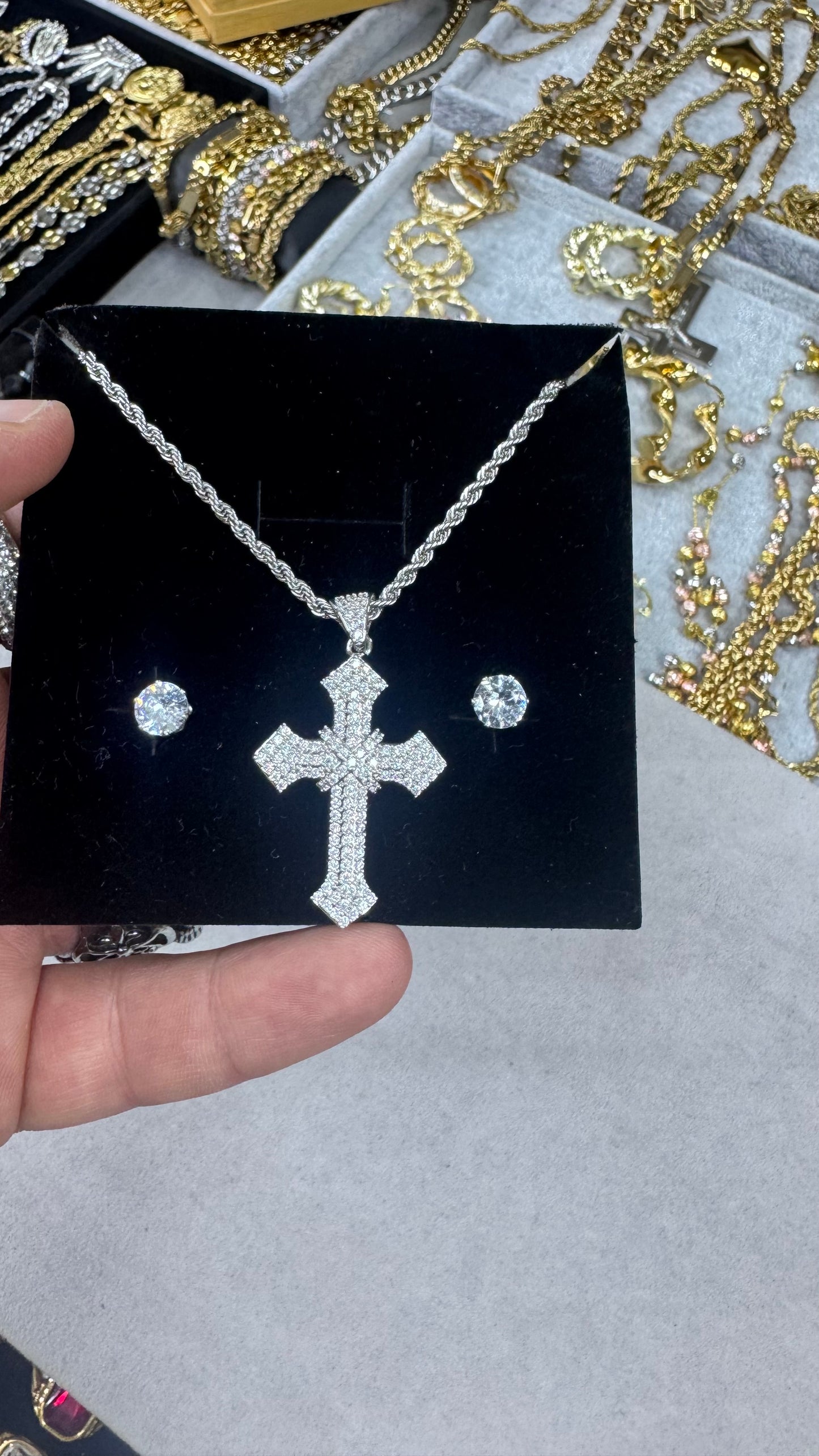 Combo kit croce pave' mini e orecchini acciaio *265