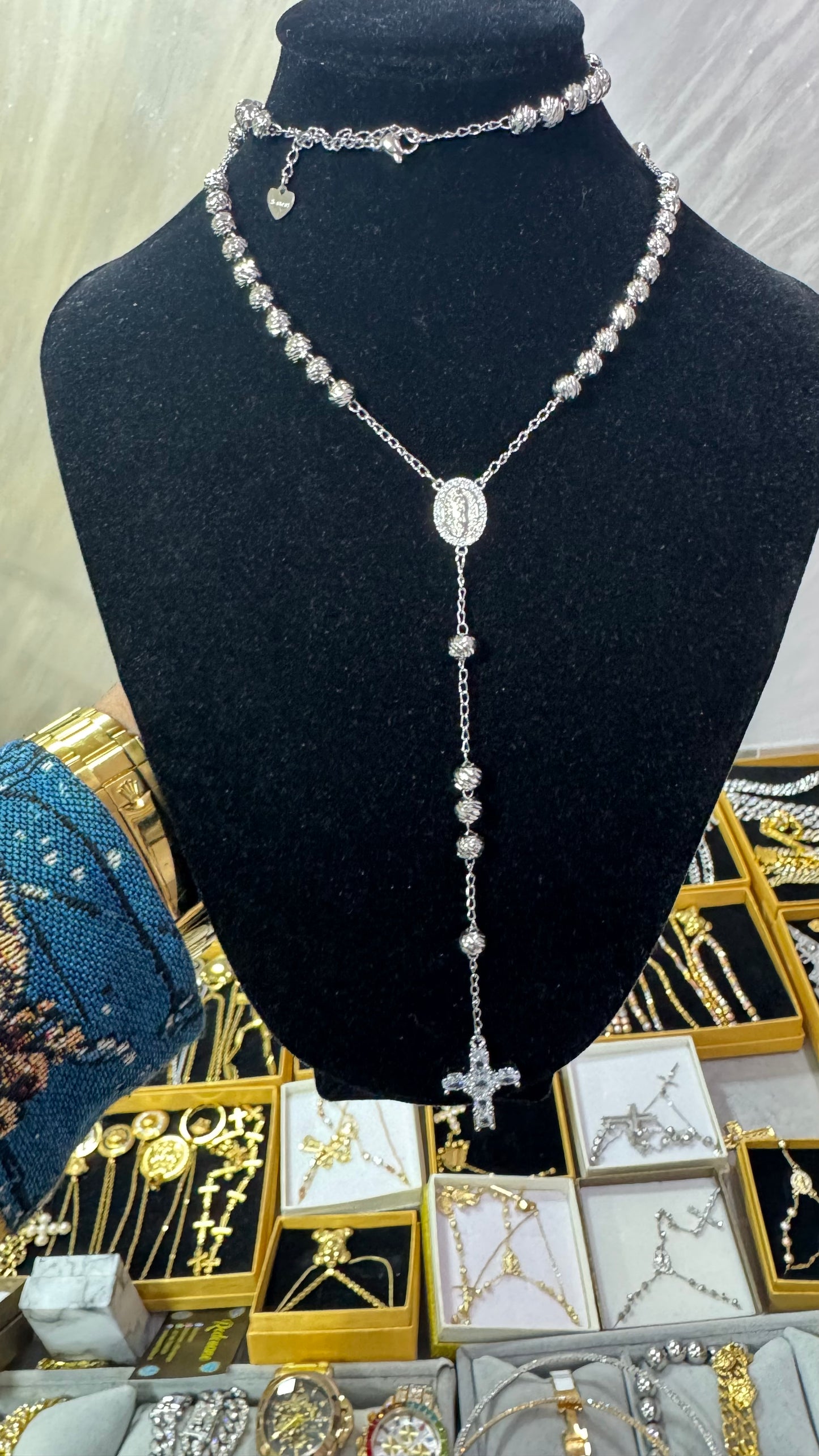 Rosario martellato silver acciaio *34