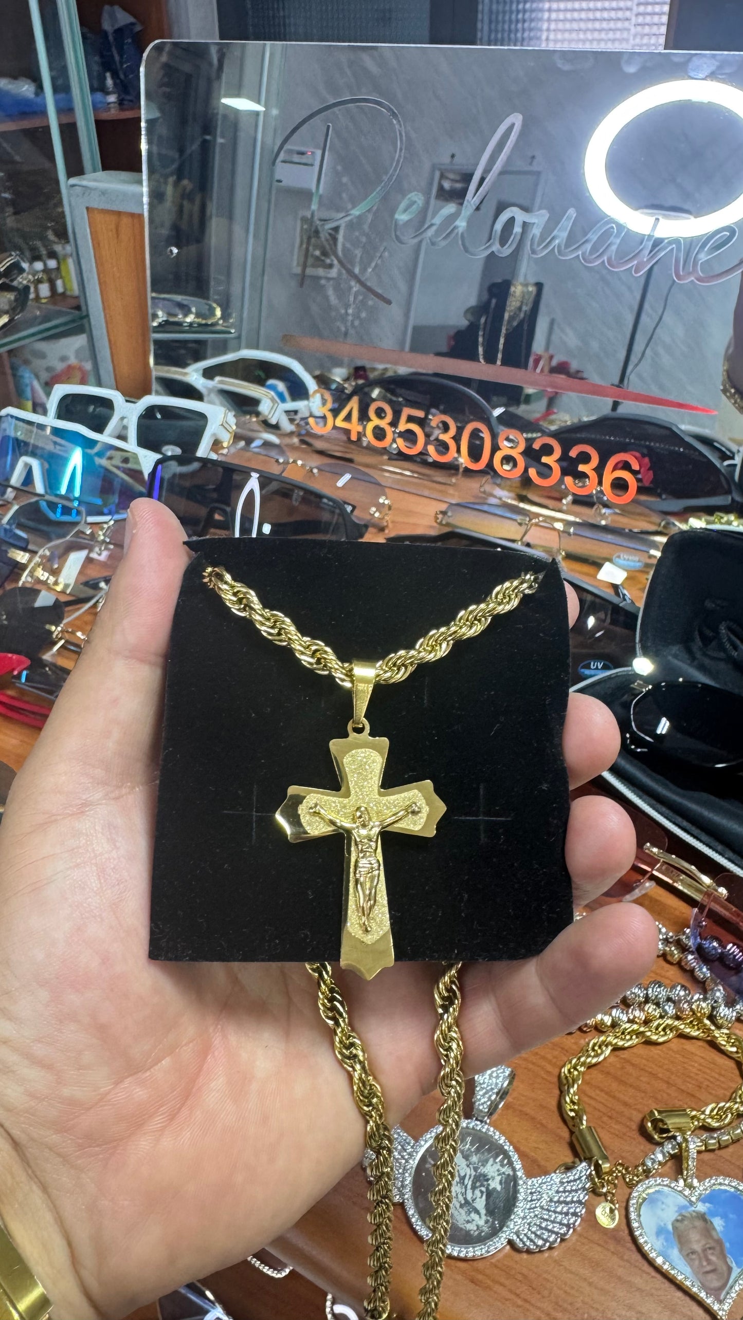 Collana con croce acciaio oro*61
