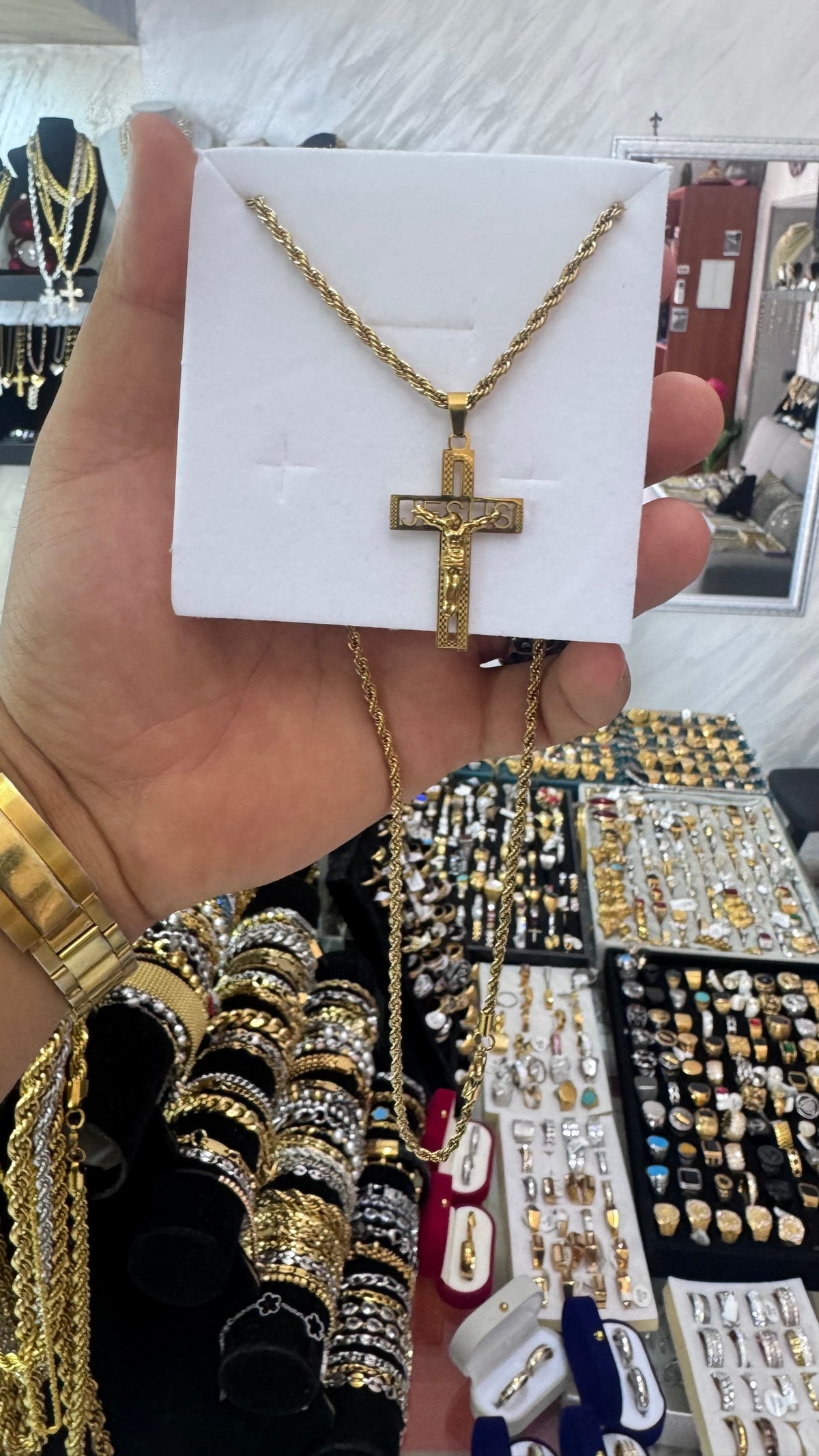 Collana con croce Jesus acciaio oro*1134