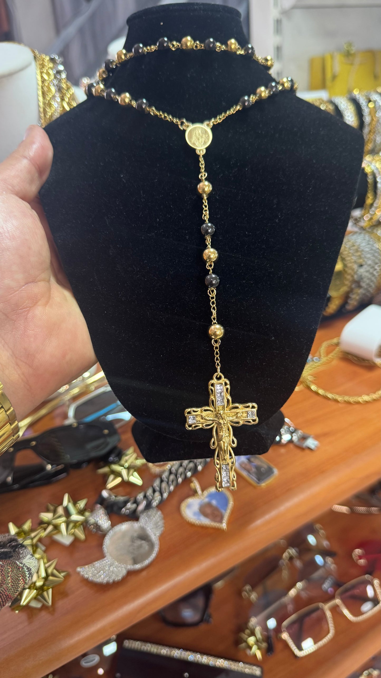 Rosario oro e nero acciaio *22
