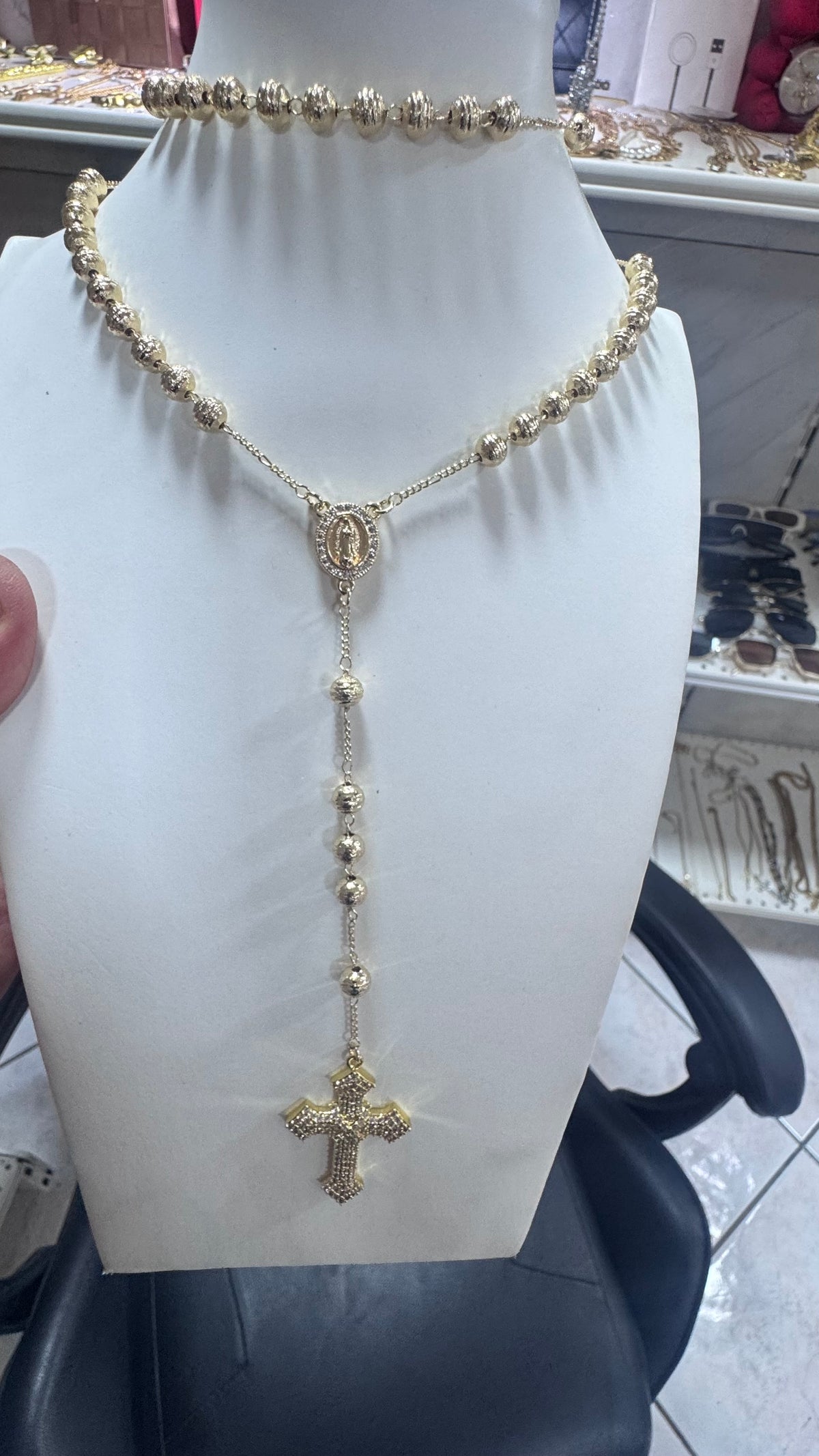 Rosario 6 mm MILLELUCI acciaio ottone croce geolier *4466