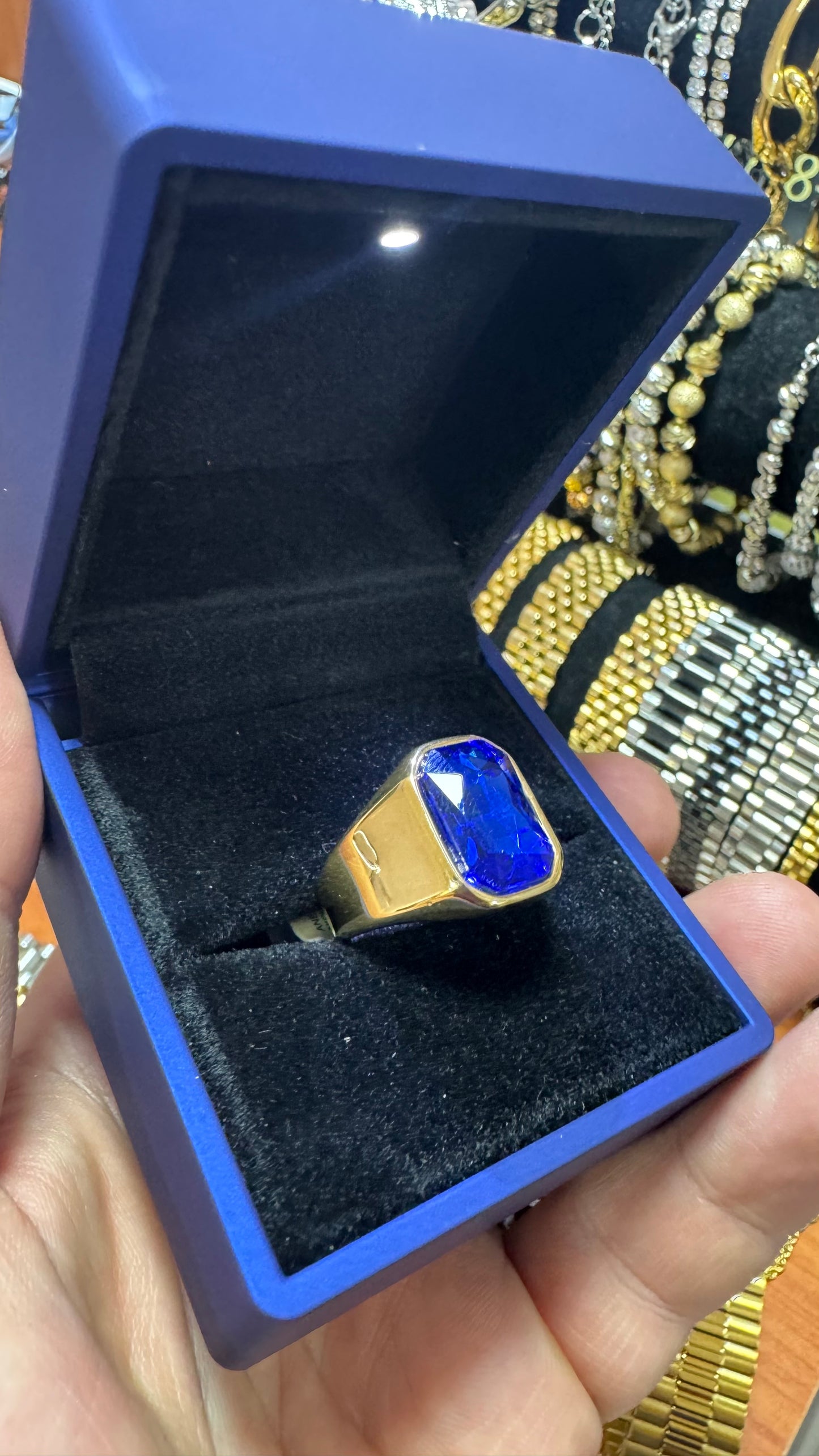 Anello acciaio oro pietra blu *50