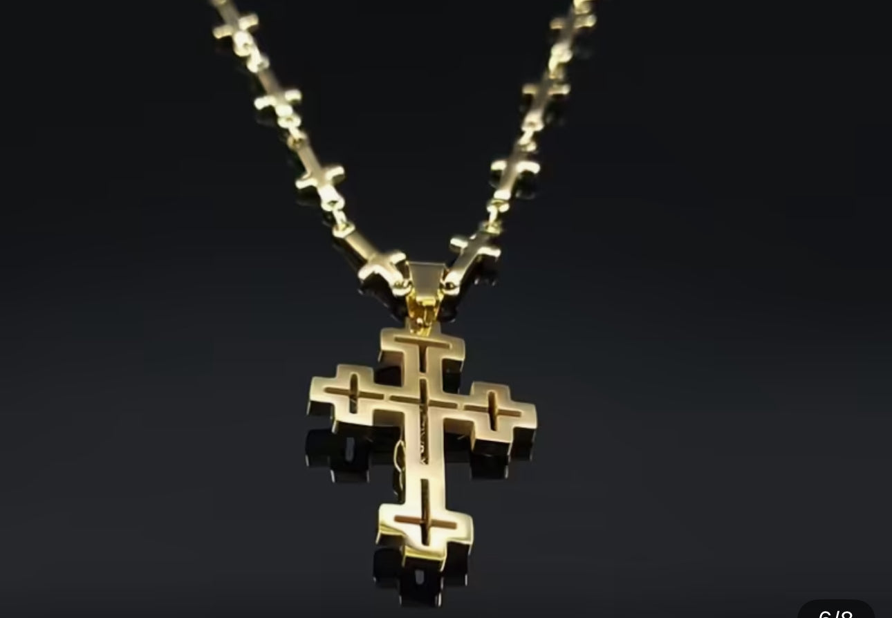 Collana con crocetta acciaio oro*73