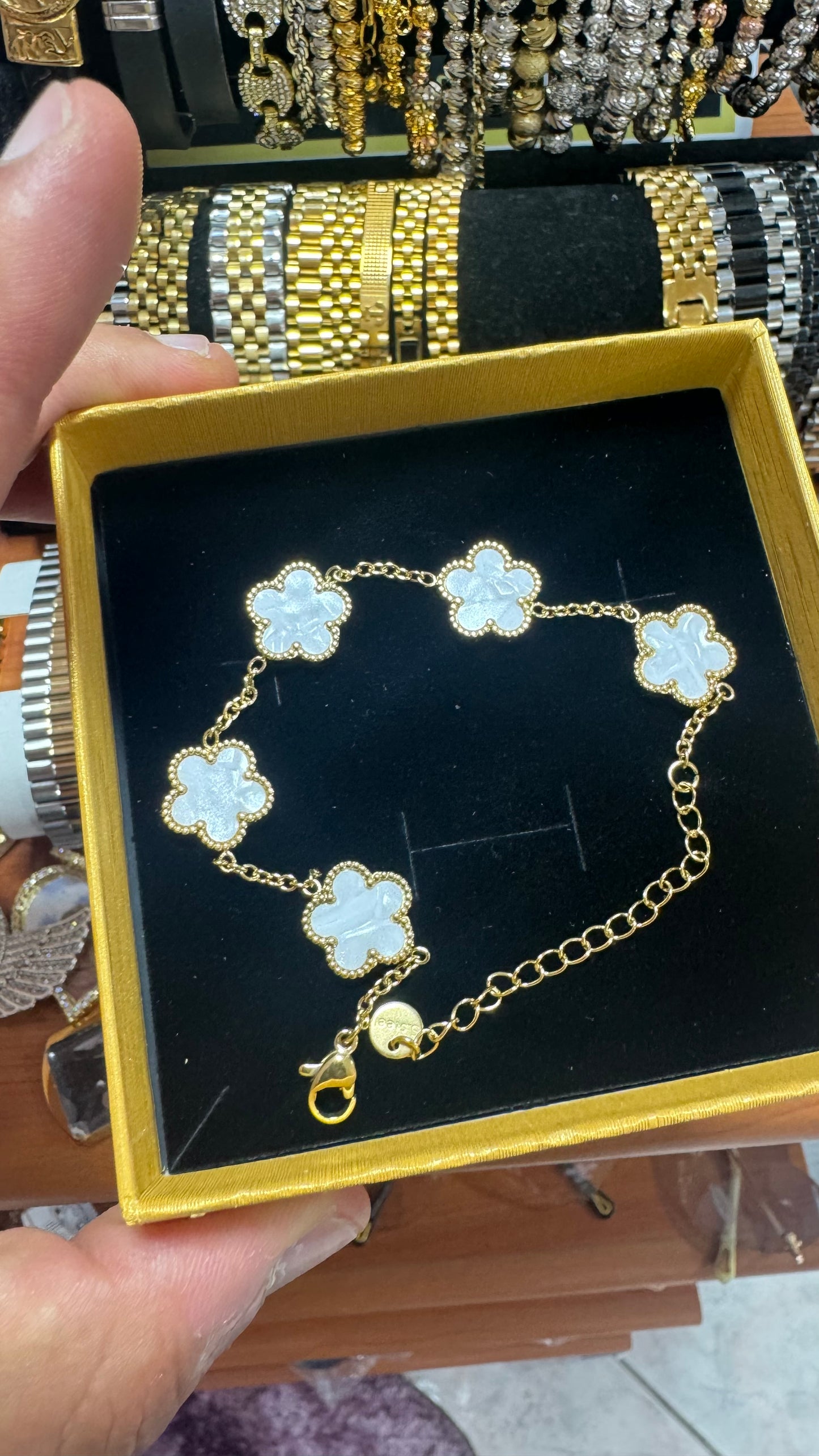 Bracciale quadrifoglio oro e bianco acciaio *29