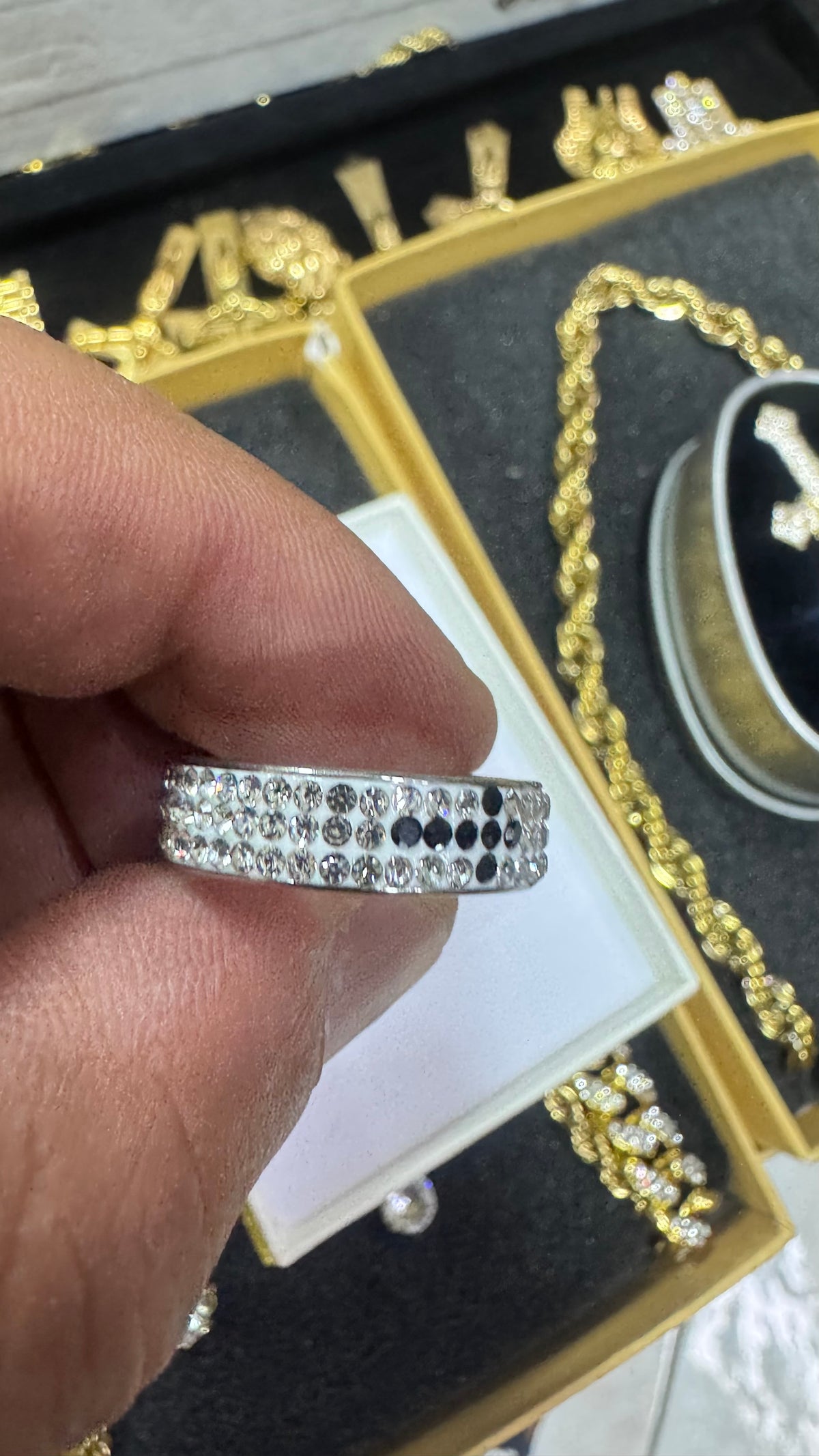 Anello Amen fascia con croce e brillantini acciaio unisex *3780