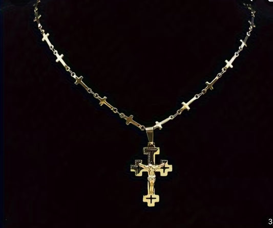 Collana con crocetta acciaio oro*73