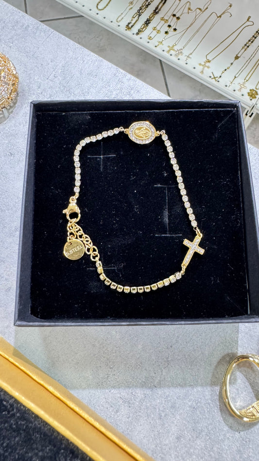 Bracciale tennis rosario acciaio *35