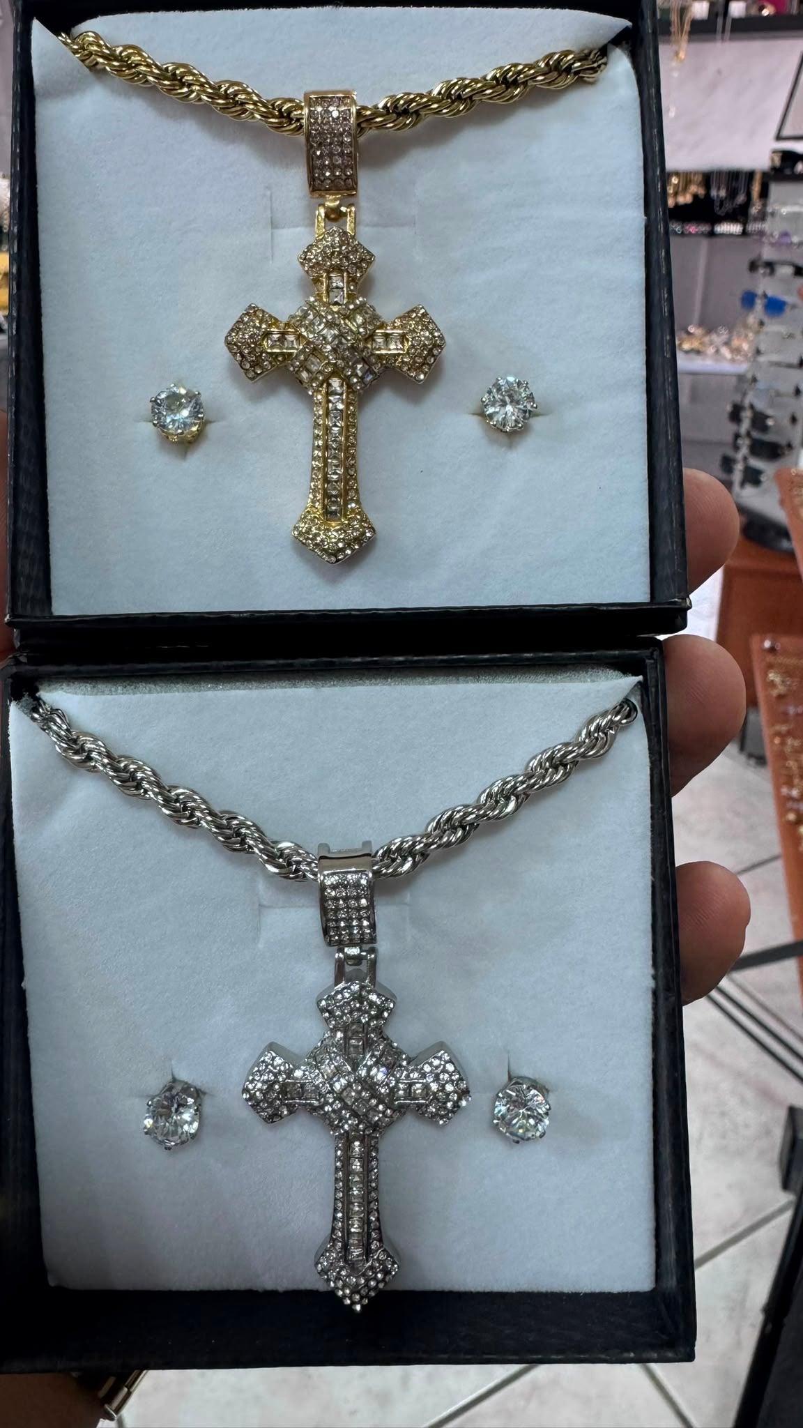 Combo kit croce pave' e orecchini acciaio *264
