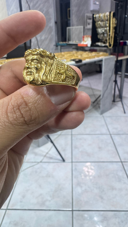 Anello testa di Gesù acciaio oro *67