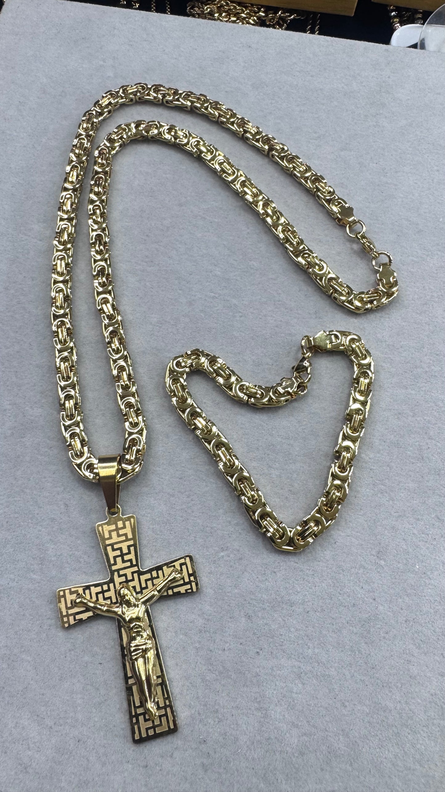 Combo Kit croce lavorata acciaio oro *233