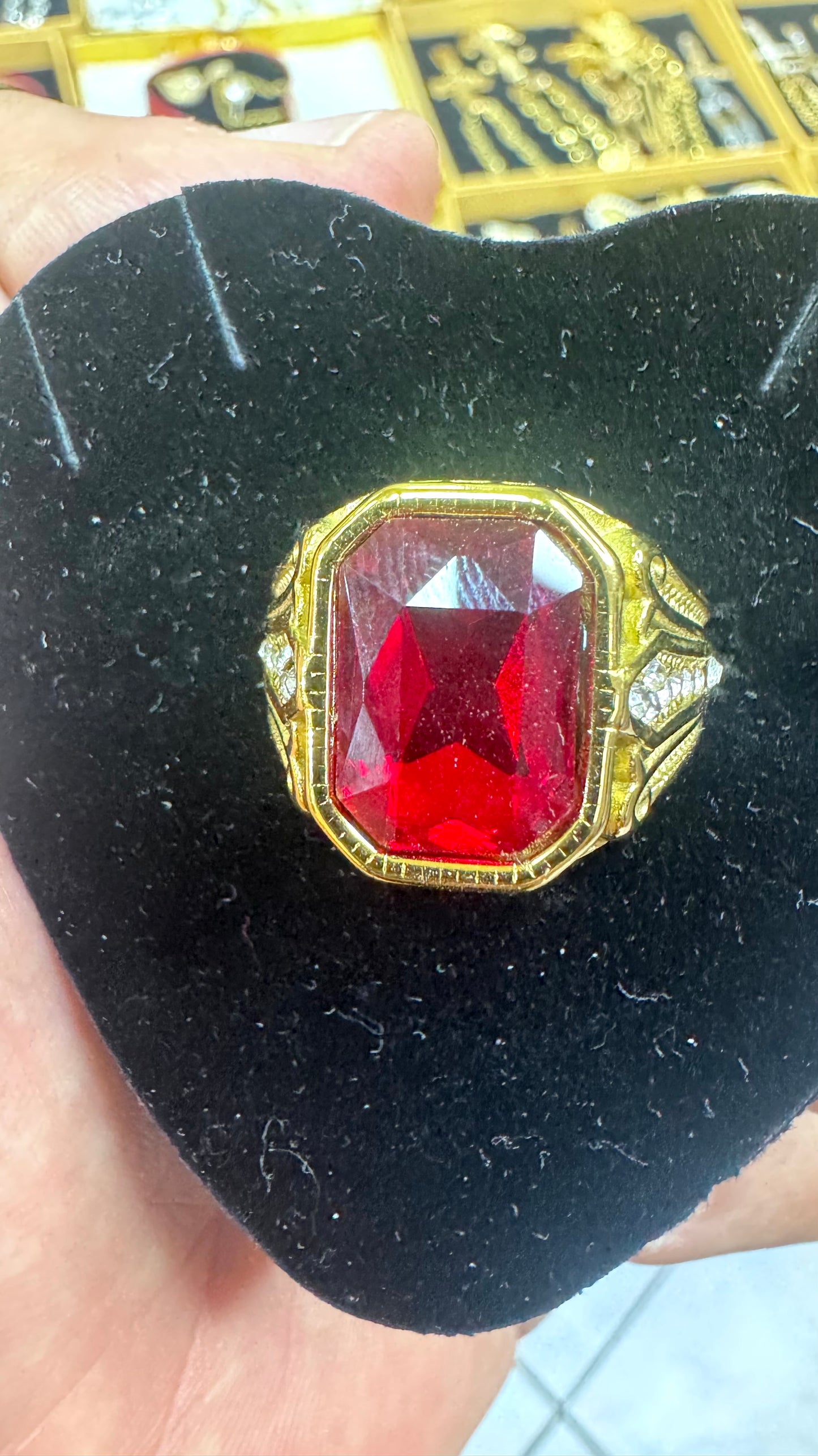 Anello RED pietra rossa acciaio oro *67