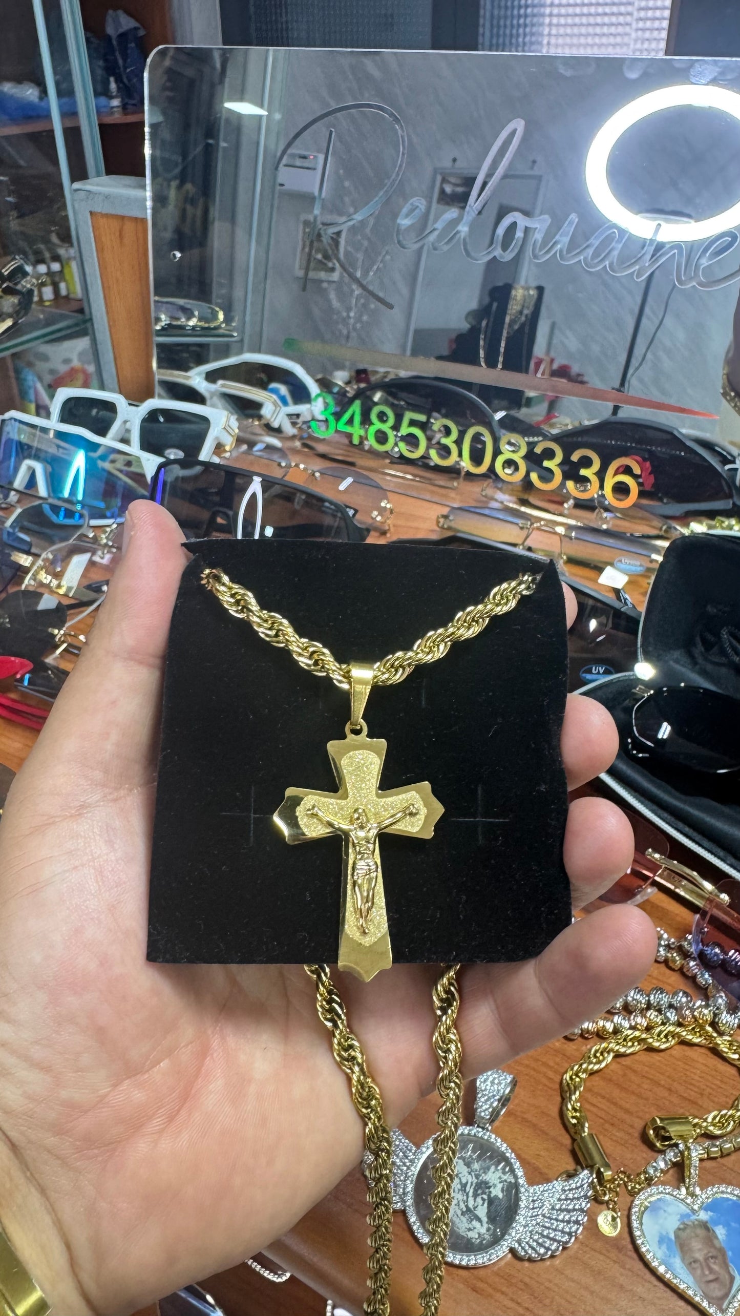 Collana con croce acciaio oro*61