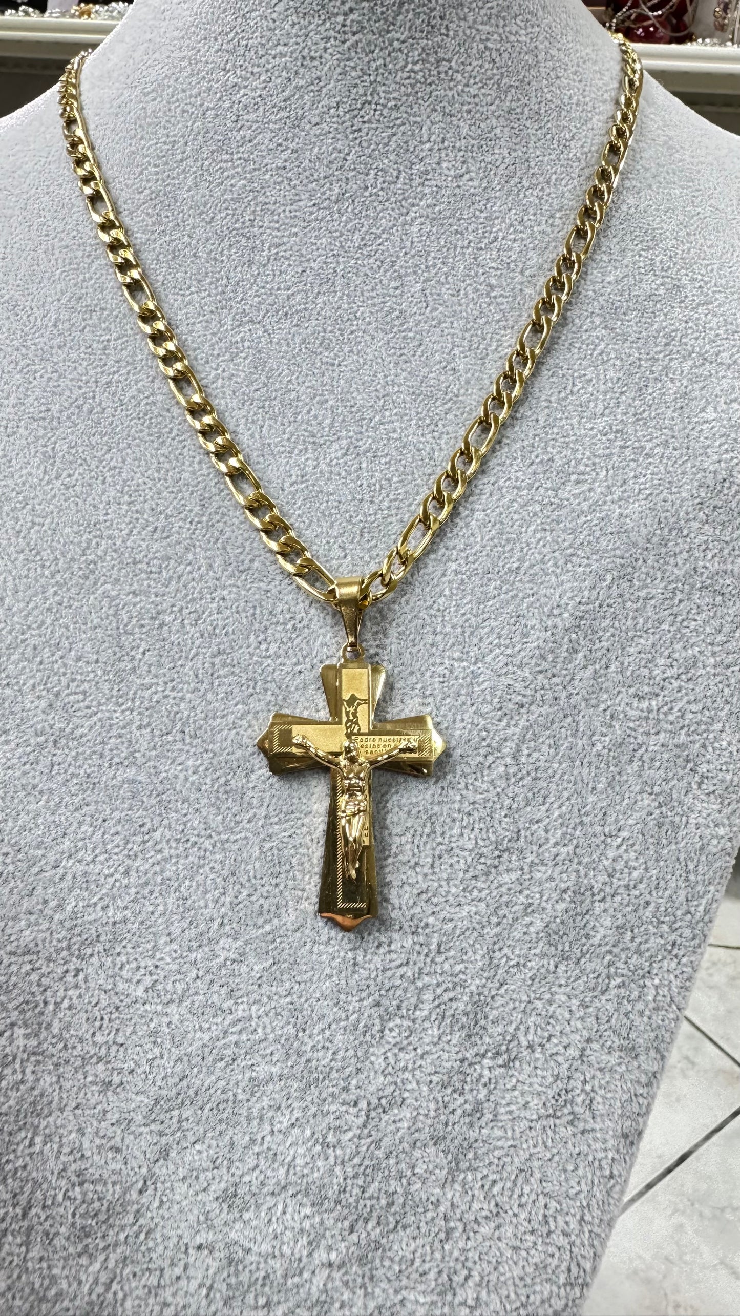 Collana con croce acciaio oro *703