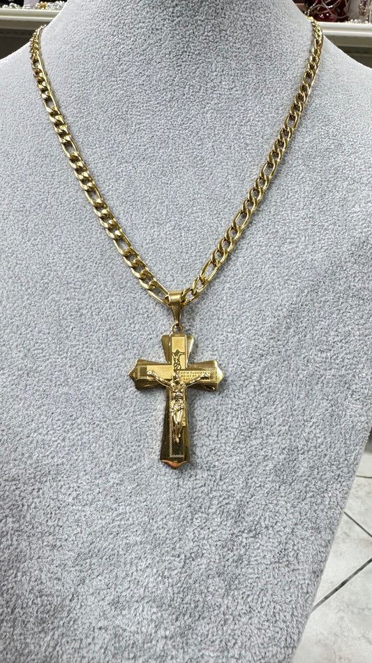 Collana con croce acciaio oro *703