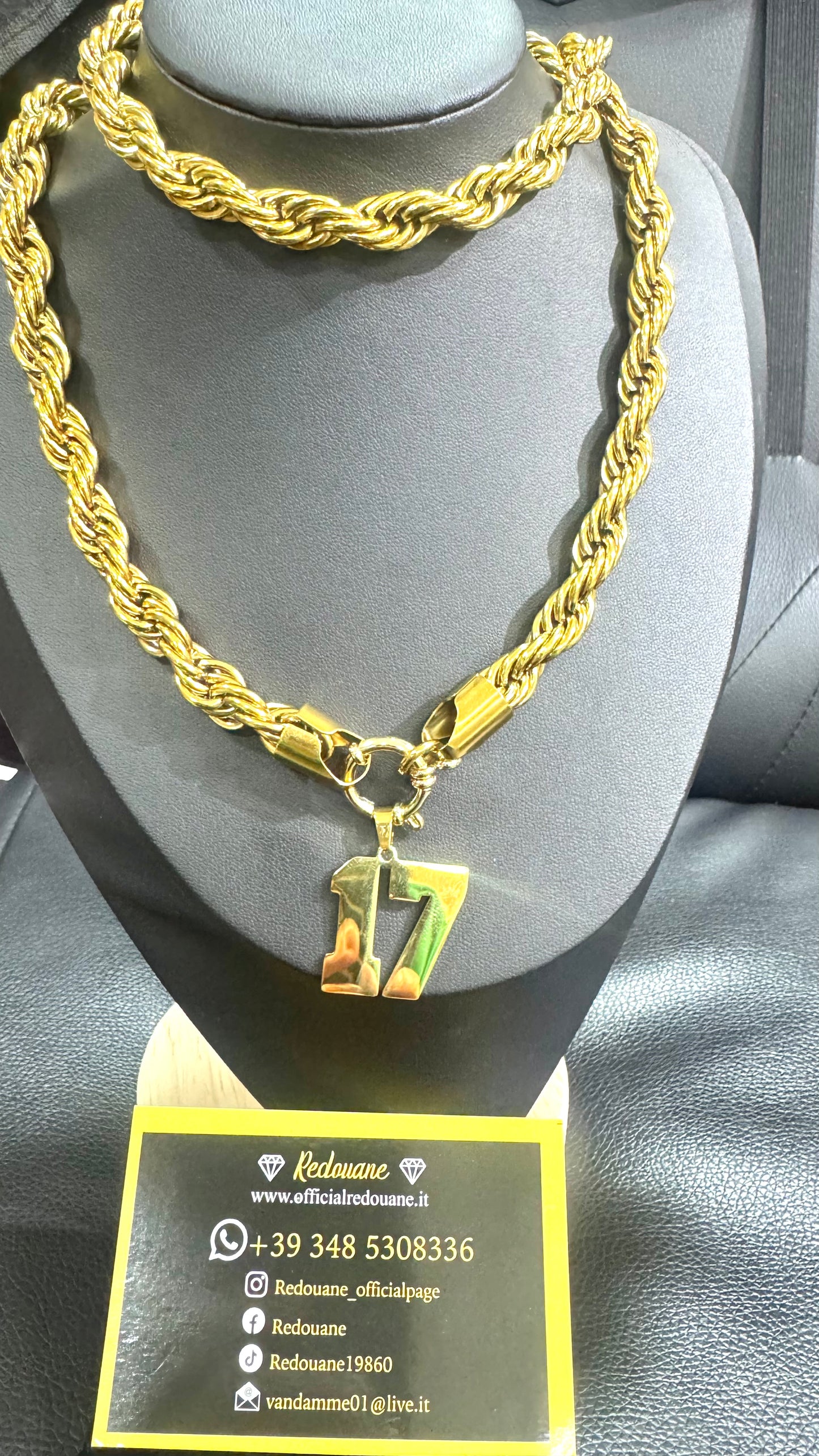 Collana con 17 Lunga 80 cm 12 Mm acciaio oro *12