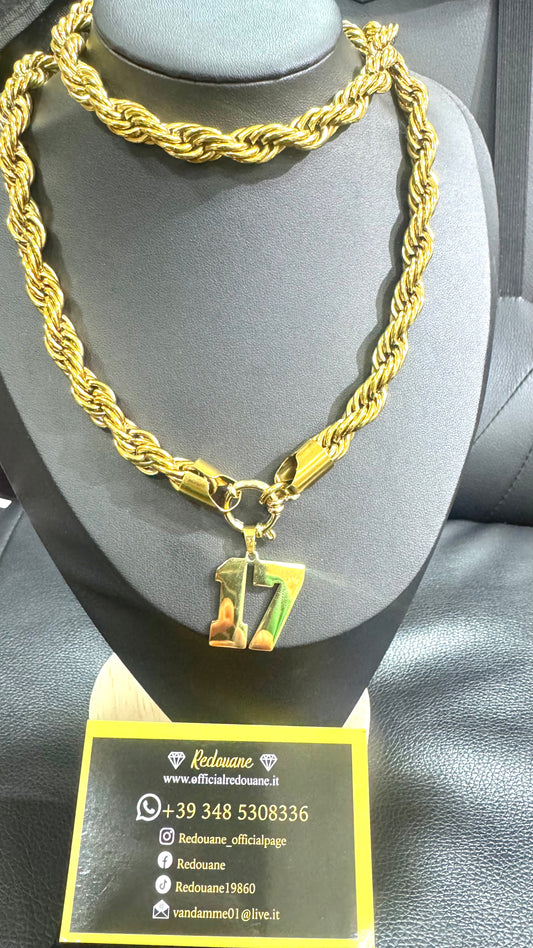 Collana con 17 Lunga 80 cm 12 Mm acciaio oro *12