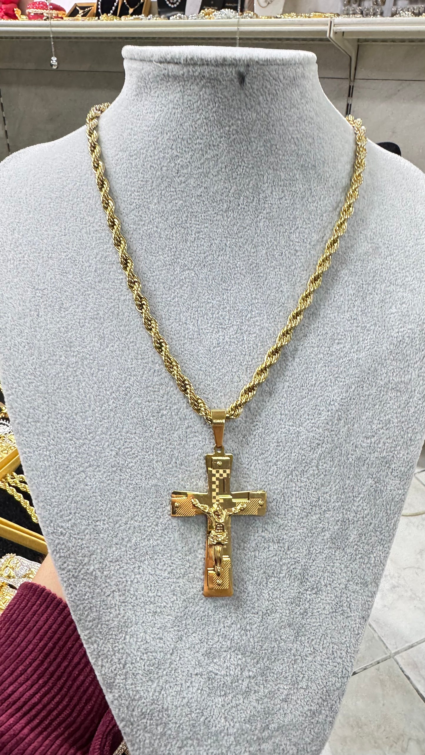 Collana corda con croce acciaio *706