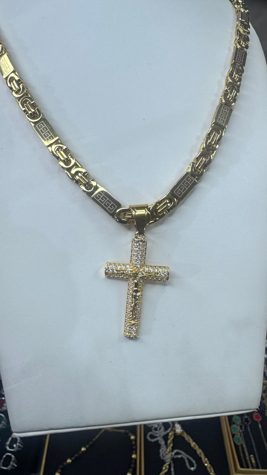 Collana piastra con croce Rio Media acciaio oro *381
