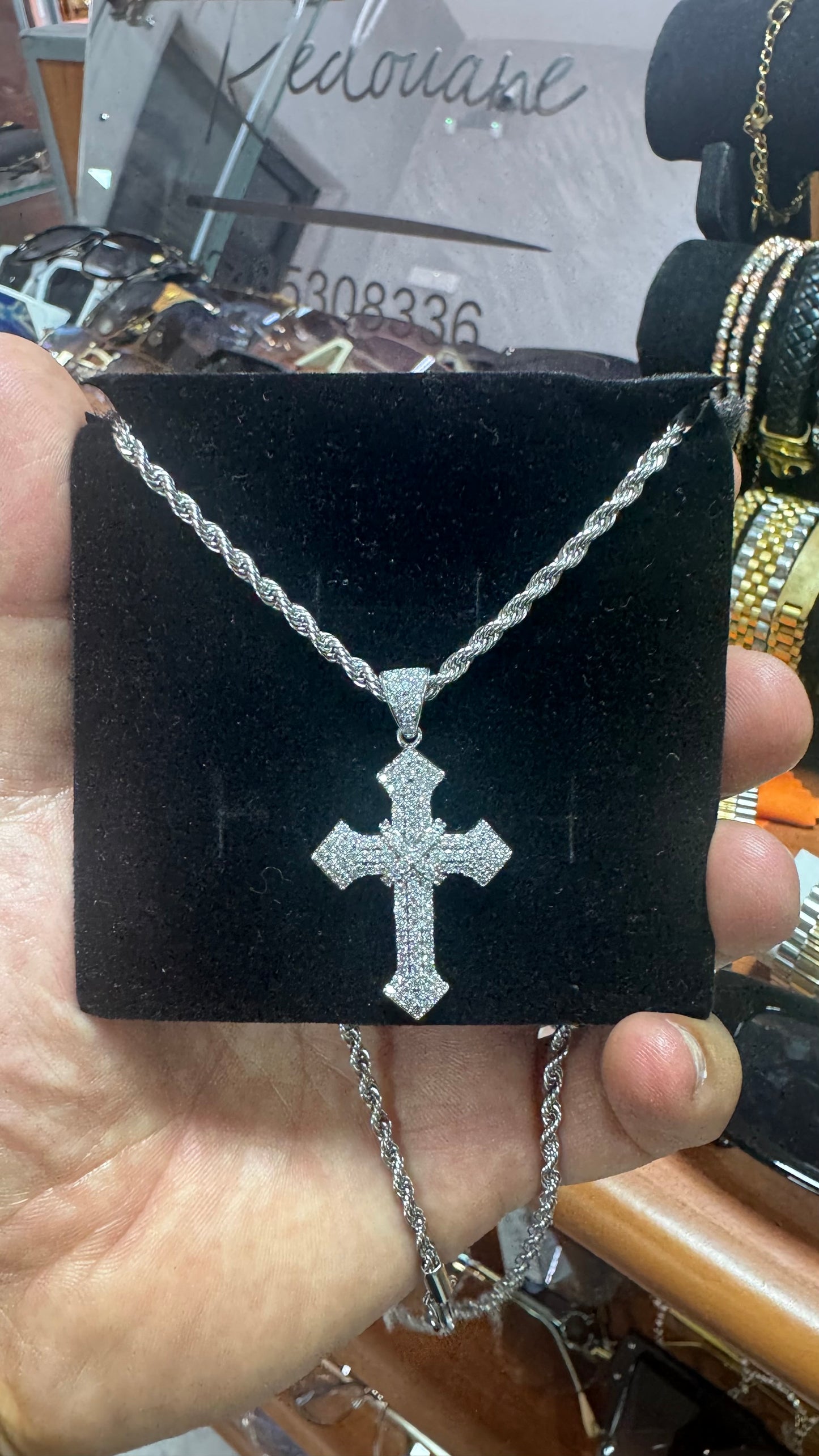 Collana con croce geolier acciaio argento*72