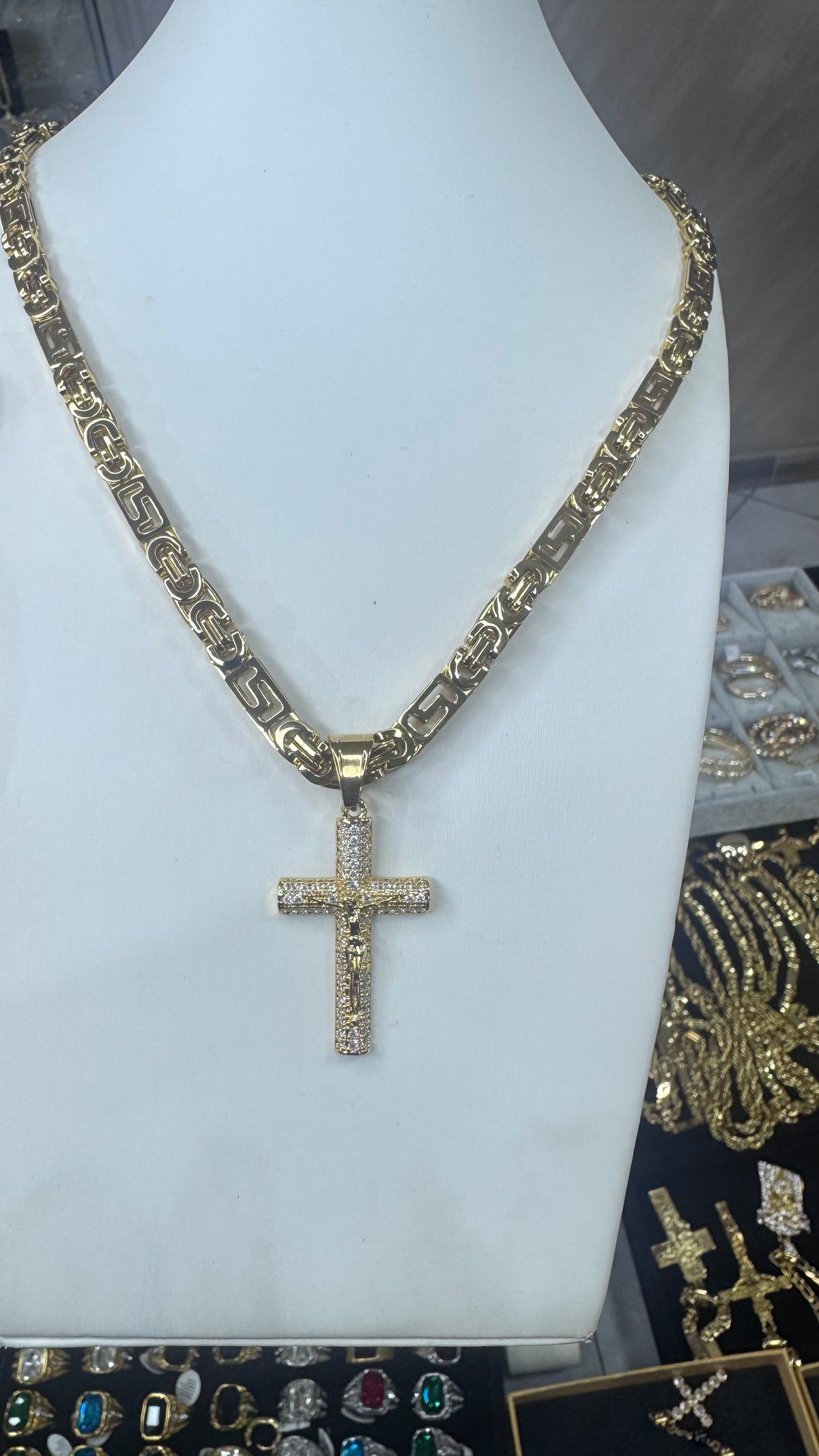 Collana greca con croce Rio Media acciaio oro *382