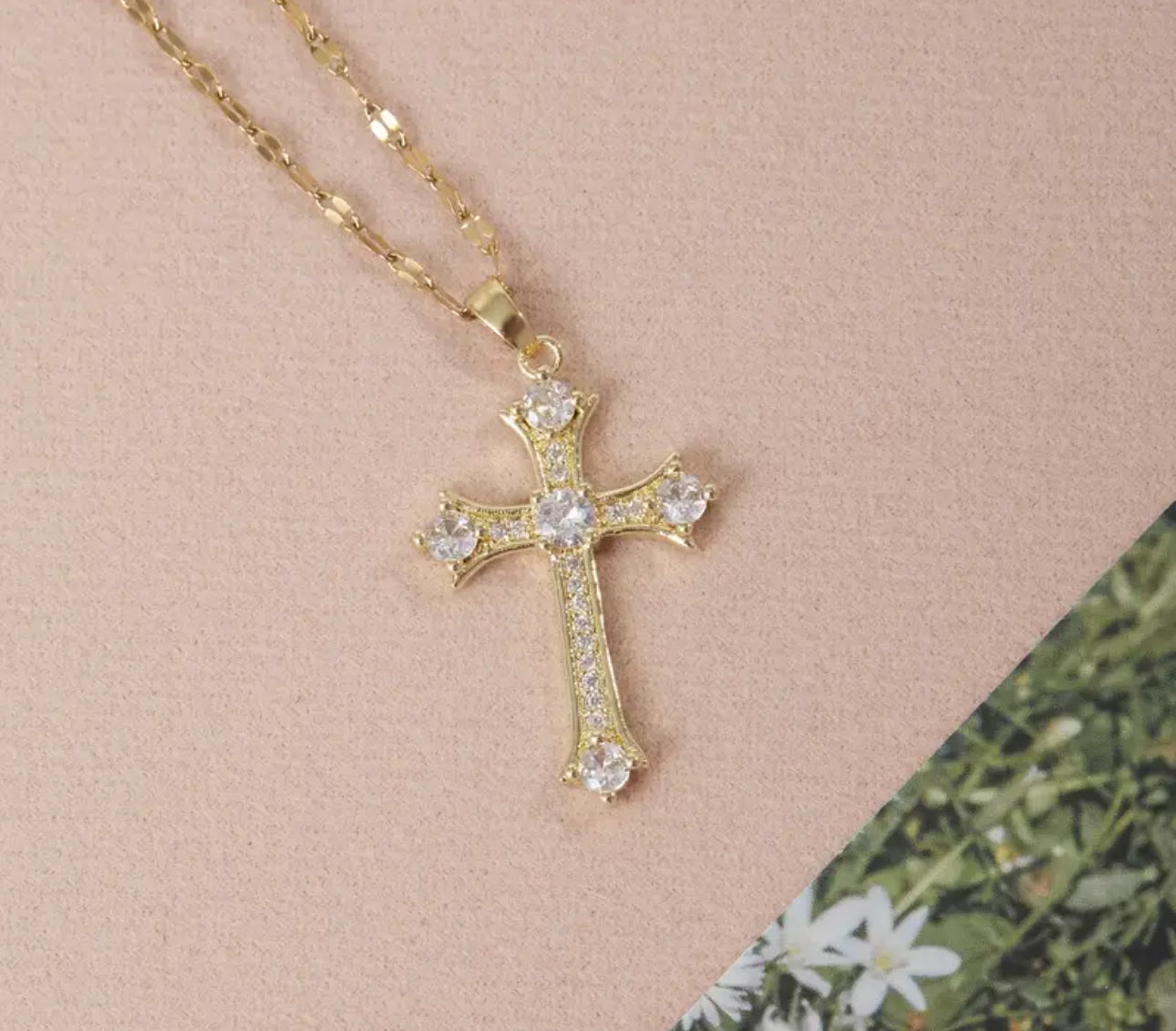 Collanina con croce acciaio oro *66