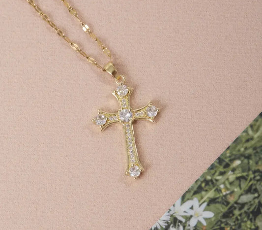Collanina con croce acciaio oro *66