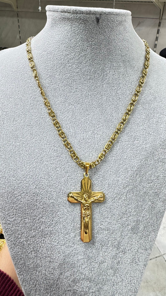 Collana in acciaio oro con croce *704