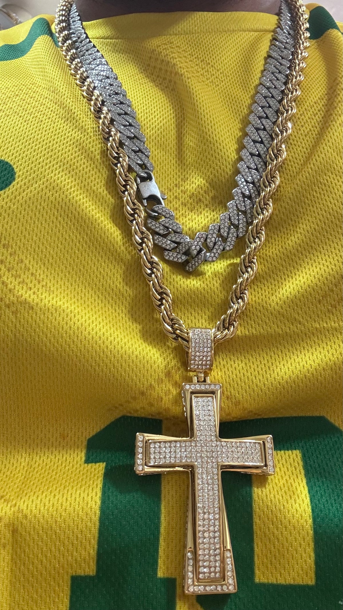 Collana lunga con croce Anuel acciaio oro *22556