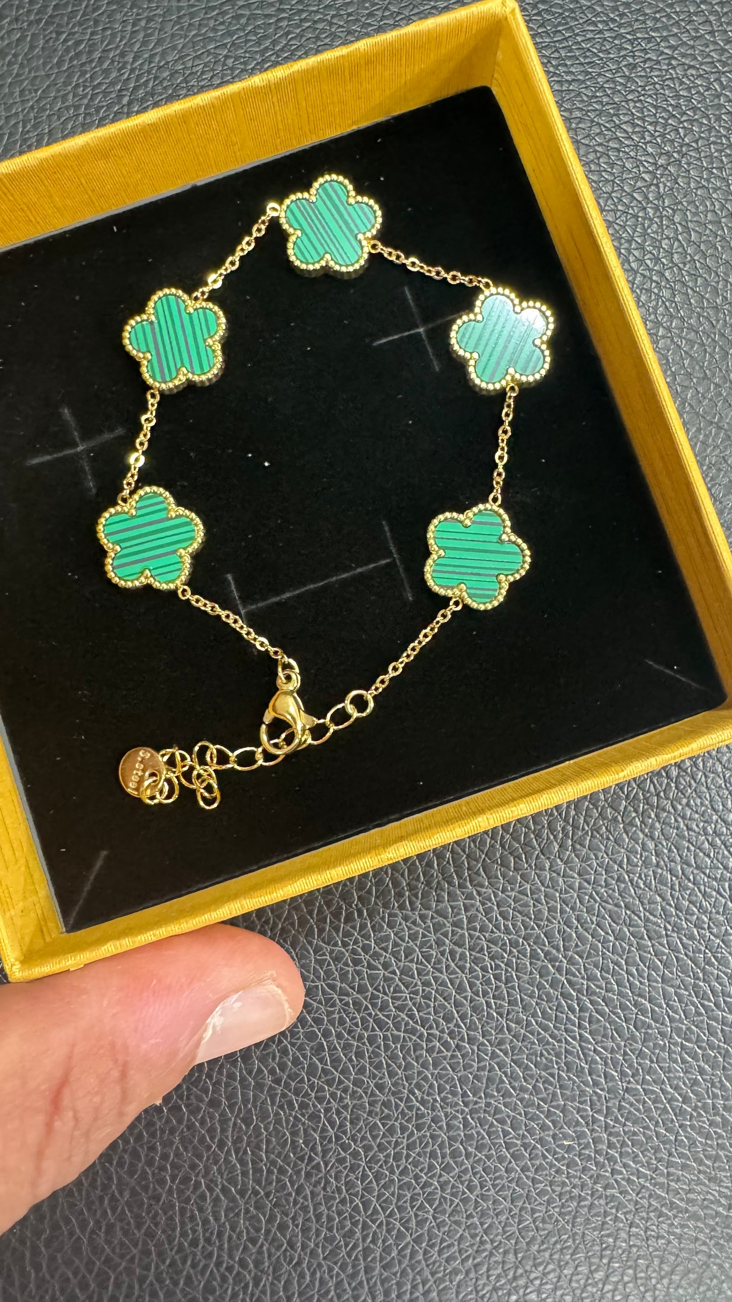 Bracciale quadrifoglio verde oro acciaio *28