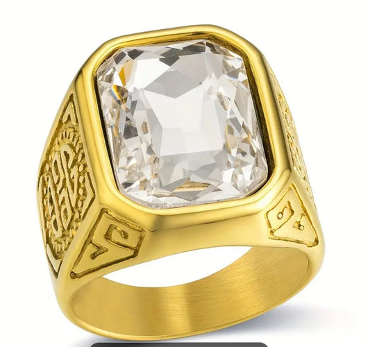 Anello acciaio pietra bianca *04
