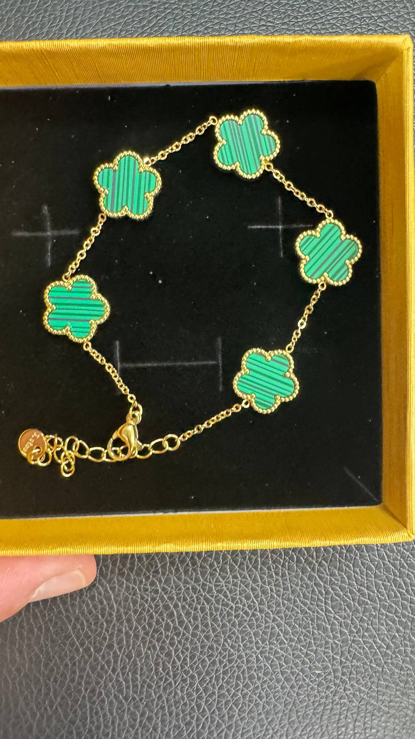 Bracciale quadrifoglio verde oro acciaio *28