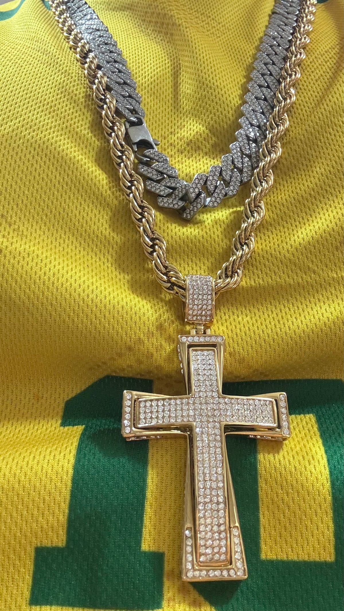 Collana lunga con croce Anuel acciaio oro *22556