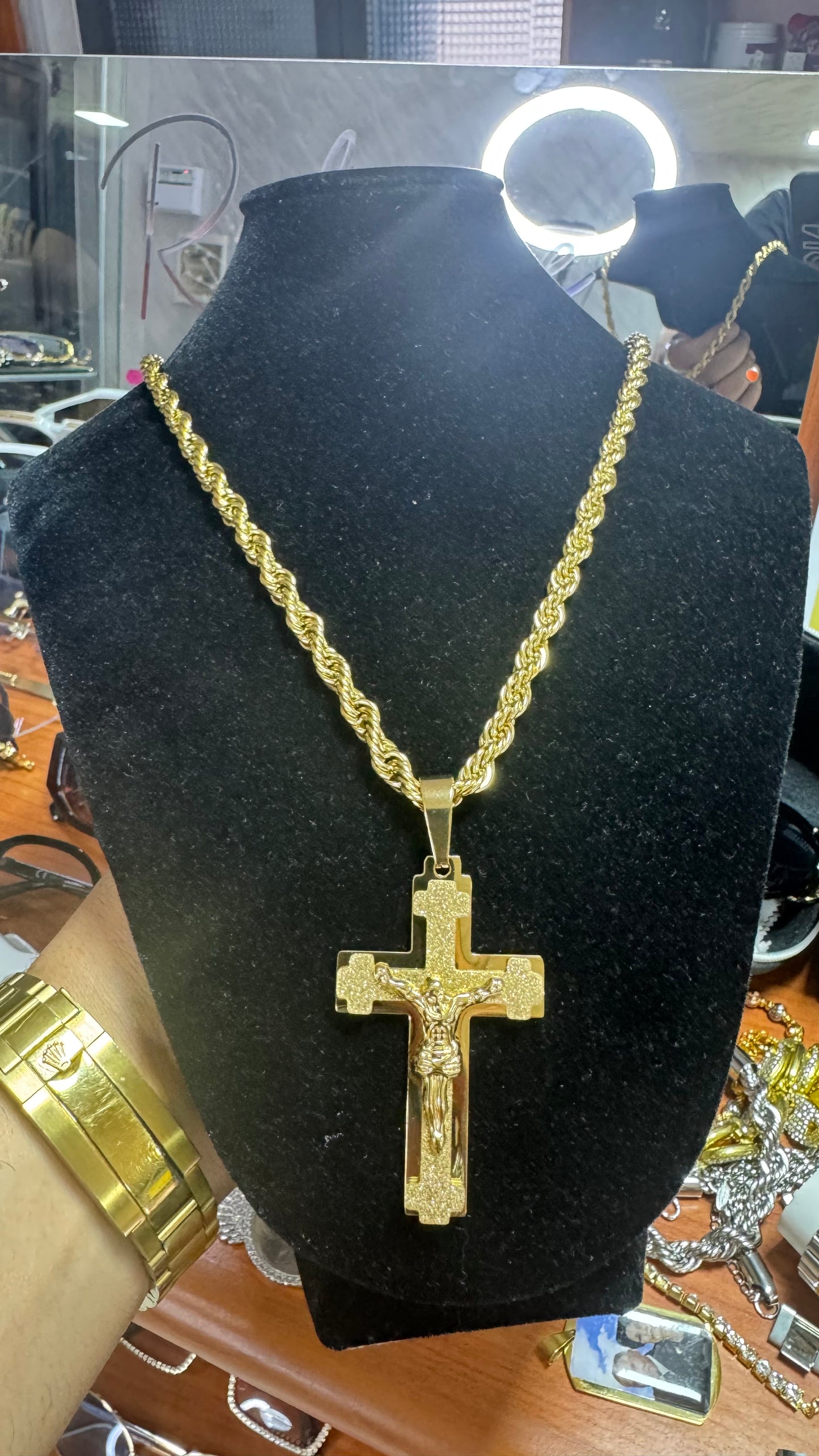 Collana con croce acciaio oro*60